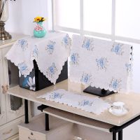 电脑罩棉麻布艺液晶电脑防尘罩显示器盖巾台式电脑套|海棠花蓝色 (24寸-27寸电脑罩)三件套