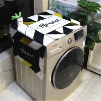 棉麻布艺防尘防水上开滚筒洗衣机罩床头柜盖布冰箱微波炉万能盖巾|乳白色几何菱形01 60*150cm(洗衣机/单门冰箱)