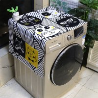 棉麻布艺防尘防水上开滚筒洗衣机罩床头柜盖布冰箱微波炉万能盖巾|白色可爱猫咪02 70*180cm(双开门冰箱)