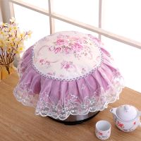 田园椭圆形电饭锅罩多功能欧式盖巾布艺蕾丝电饭煲家用盖布防尘罩|月下牡丹-紫色(圆形)