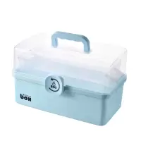 家用多规格透明药箱超大号药箱化妆品收纳箱手提箱医药箱急救箱小|大号蓝色(三层)