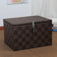 带锁收纳箱大号带盖藤编储物盒大学生宿舍零食筐书本整理信封相册|黑巧克力密码锁 长40*宽30*高25厘米