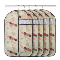 五件套衣服防尘罩挂式家用挂衣袋子无纺布收纳袋西服大衣罩防尘套|紫荆花5个小号 五件套