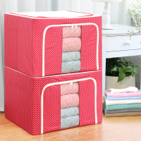 衣服收纳箱布艺整理箱牛津布储物箱大号衣物收纳盒折叠衣柜打包箱|72升红点[两件套](环保无纺布款) 钢架衣服收纳箱