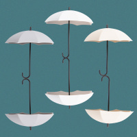 雨伞挂钩 壁挂 墙壁粘钩可爱钥匙挂钩壁挂创意装饰门口挂钥匙神器|米白灰[6个装]