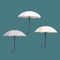 雨伞挂钩 壁挂 墙壁粘钩可爱钥匙挂钩壁挂创意装饰门口挂钥匙神器|米白灰[3个装]