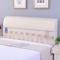 加绒加厚床头套罩全包床头罩子欧式靠被套床头保护罩实木头床防尘|优雅米黄 床头柜盖巾2个