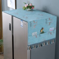 布艺冰箱盖布单开门对双开门冰|lc北欧鹿-蓝色(含吊坠一边各8cm) 65x170cm(双开门冰箱适用)