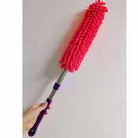 雪尼尔除尘鸡毛掸子伸缩家用不锈钢洗车刷擦车静电蜡刷扫灰不掉毛|红色 可伸缩+1掸头