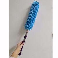 雪尼尔除尘鸡毛掸子伸缩家用不锈钢洗车刷擦车静电蜡刷扫灰不掉毛|天蓝色 不可伸缩+2掸头