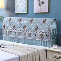 全包床头套罩欧式夹棉加厚软包1.8m1.5m弧形实木防尘保护床头罩套|羽毛绿色 1.5米床头罩高加大