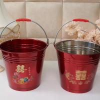 结婚陪嫁不锈钢水桶米桶加厚水桶喜桶婚庆用品子孙桶大小桶入伙桶|特厚鸳鸯戏水桶