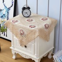 镂空蕾丝电饭煲盖巾床头柜微波炉小圆桌茶几布防尘罩多用万能盖布|[咖红]笑颜如花 105*105方[纱绣款]