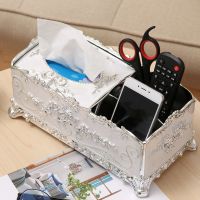 欧式抽纸盒客厅茶几多功能遥控器收纳盒创意纸巾盒收纳分格抽纸盒|多功能银[象牙白]