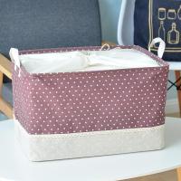 束口棉麻整理收纳箱可折叠桌面布艺收纳筐衣服玩具毛衣内衣收纳盒|紫点拼接束口 大号46x32x28cm