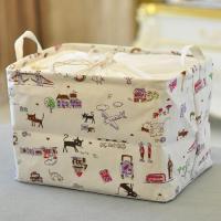 束口棉麻整理收纳箱可折叠桌面布艺收纳筐衣服玩具毛衣内衣收纳盒|英国猫束口 大号46x32x28cm