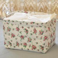束口棉麻整理收纳箱可折叠桌面布艺收纳筐衣服玩具毛衣内衣收纳盒|碎花束口 大号46x32x28cm
