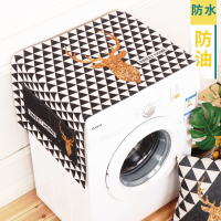 棉麻滚筒洗衣机床头柜盖布万能盖巾单开门冰箱罩微波炉布艺防尘|白色撒金三角鹿 70CM×180CM防水防油