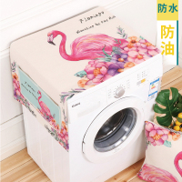 棉麻滚筒洗衣机床头柜盖布万能盖巾单开门冰箱罩微波炉布艺防尘|玫红色米底火烈鸟 45CM×130CM防水防油