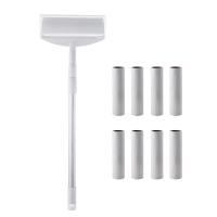 粘毛器可撕式滚筒地板地毯沾毛器 黏毛粘尘纸滚轮吸毛粘头发神器|白色手柄+9卷替芯