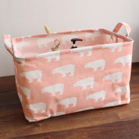 杂物收纳筐布艺衣服收纳盒书收纳箱棉麻大号脏衣筐玩具书整理箱|粉底北极熊 口部抽绳束口