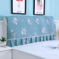 全包喜庆大红色床头罩布艺夹棉实木床头套弹力加厚欧式皮床防尘罩|[套用全包]蓝花 床头1.2米