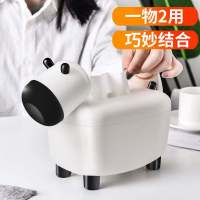 创意小奶牛二合一纸巾盒网红同款带牙签盒家用茶几可爱抽纸盒|(纸巾盒+牙签盒二合一)白牛款