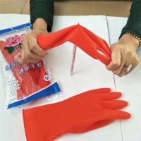 祥宝613加长牛筋乳胶洗衣洗碗厨房清洁家务手套胶皮耐用12双|迷你贴手型28厘米10双 M中号