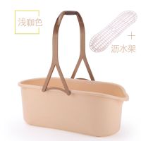 大号长方形洗拖把桶挤水桶海绵胶棉拖布桶平板拖家用塑料桶|浅咖色 大号52厘米不带网