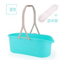大号长方形洗拖把桶挤水桶海绵胶棉拖布桶平板拖家用塑料桶|孔雀蓝 中号/42厘米不带网