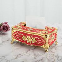欧式抽纸盒时尚家居客厅茶几纸巾盒创意家用高档餐桌餐巾纸抽盒|玫瑰花语金(中国红)