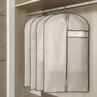 5件套 衣物防尘袋衣罩衣服套防尘罩大衣防尘罩西服袋无纺布挂衣袋|无纺布米色 3大2中号