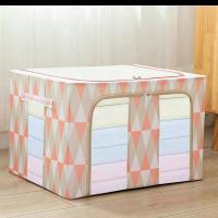 牛津布收纳箱钢架百纳箱衣物整理箱内裤储物箱有盖收纳盒收纳袋|粉色菱形 66L