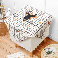 棉麻床头柜盖布防尘罩电视机冰箱微波炉罩布艺小桌布多用万能盖巾|明黄色撒金方格鹿头 55x55cm