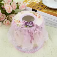 欧式田园蕾丝面包式布艺纸巾盒卷纸抽餐巾套家居车抽纸盒|粉红云雾 三件套