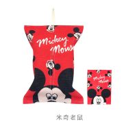 布艺棉麻纸巾套可爱卡通纸巾袋挂绳北欧ins抽纸袋 创意家用纸巾盒|挂绳款红色米奇 25x18cm
