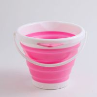 家用手提式折叠桶钓鱼野营便携式折叠桶户外洗车专用折叠桶打水桶|5L粉白