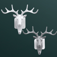 钥匙挂钩壁挂门口免打孔强力粘胶门后创意可爱墙壁无痕挂衣架收纳|鹿角挂钩白色+灰色()