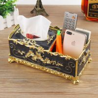 欧式家居纸巾盒抽纸盒客厅茶几多功能收纳储物盒家用餐巾纸抽盒|大号升级多功能款[金黑]