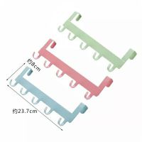 厨房橱柜门背式5连钩 免钉无痕多功能门后挂钩 浴室铁艺挂钩排钩|混色粉绿蓝3个装