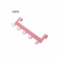 厨房橱柜门背式5连钩 免钉无痕多功能门后挂钩 浴室铁艺挂钩排钩|北欧粉6个装