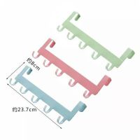 厨房橱柜门背式5连钩 免钉无痕多功能门后挂钩 浴室铁艺挂钩排钩|混色粉绿蓝6个装