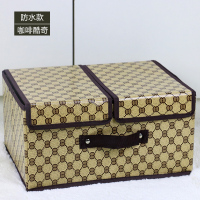无纺布双盖衣服收纳箱布艺桌面有盖可折叠收纳盒储物箱整理箱大号|咖啡酷奇 大号50*30*25cm