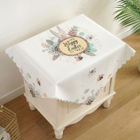 床头柜盖布北欧简约布艺微波炉防尘罩床头防尘桌布盖巾冰箱防尘布|床头柜盖布-丛林小兔 80*80cm