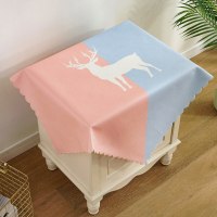 床头柜盖布北欧简约布艺微波炉防尘罩床头防尘桌布盖巾冰箱防尘布|床头柜盖布-粉蓝小鹿 70*70cm
