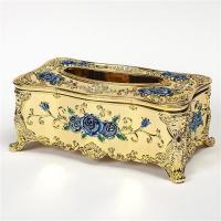 纸巾盒欧式客厅创意抽纸盒奢华家用纸抽盒ktv茶几桌面摆件餐巾盒|裸金蓝玫瑰