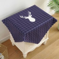 床头柜盖布北欧简约布艺微波炉防尘罩床头防尘桌布盖巾冰箱防尘布|床头柜盖布-蓝调鹿头 70*70cm