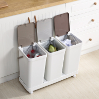 /家用厨房手提式分类垃圾桶干湿厨余分离桶移动带轮