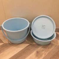 手提水桶脸盆套装家用洗脸学生洗漱盆带盖洗衣桶圆形洗车桶清洁桶|北欧蓝色 水桶脸盆+盖(套装)(送洁球+水杯)