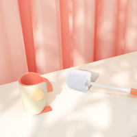 马桶刷无死角免打孔挂墙式长柄洗厕所刷子卫生间家用清洁套装|[白色刷头]浅灰